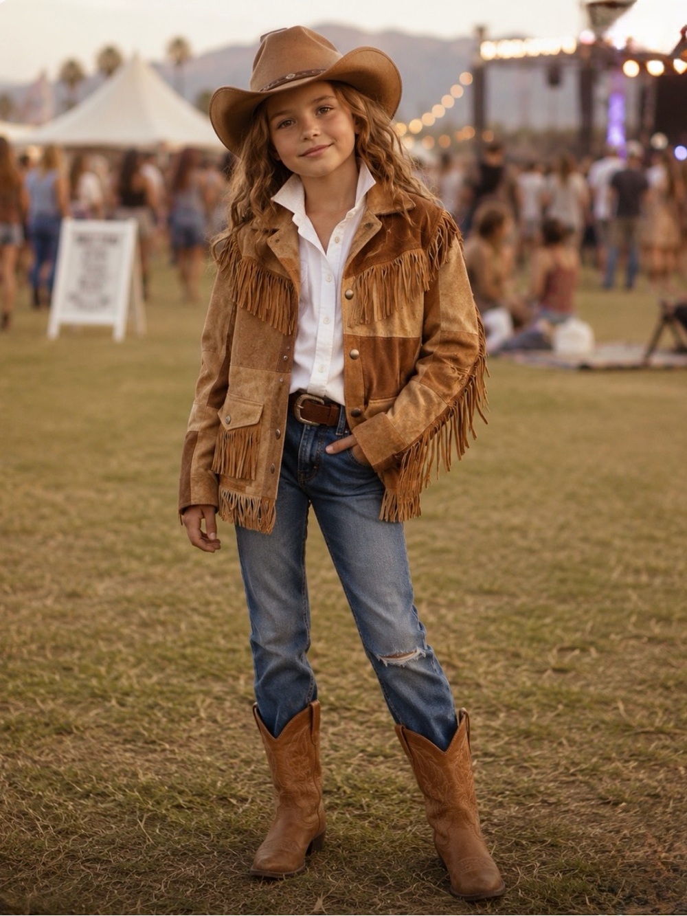 VINTAGE Iconic Kids Suede Patchwork Fringe Leather Jacket 7/8 Yellowstone Boho